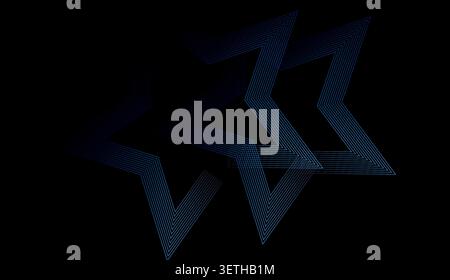 Abstract modern dark blue background with light blue geometric stars design pattern. Art illustration with multiple outlined star shapes, modern and e Stock Vector