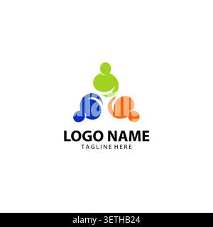 Vibrant community logo design featuring a colorful circle of stylized human figures, symbolizing unity, diversity, and social connection Stock Vector