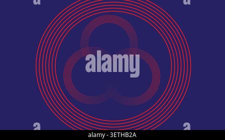 Layered circular lines in vibrant red on a dark blue canvas, modern abstract design, elegant graphic element, geometric composition Stock Vector