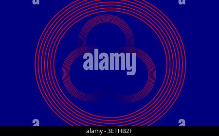 Layered circular lines in vibrant red on a dark blue canvas, modern abstract design, elegant graphic element, geometric composition Stock Vector