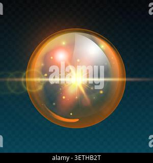Golden sphere glows with radiant light inside Stock Vector