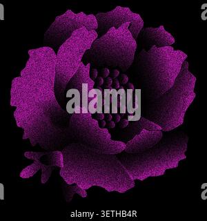 Pink Stippled Flower Bloom Dotwork Illustration Stock Vector