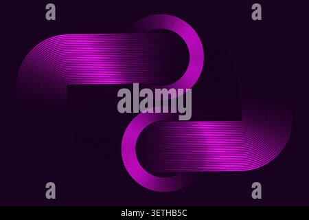 Two abstract purple flowing shapes with gradient stripes on dark background. Modern elegant design, perfect for backgrounds and digital art. Stock Vector