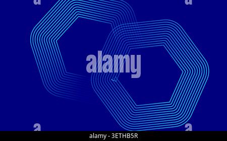 Futuristic geometric design featuring overlapping hexagonal patterns, cyan blue linear elements for technology concept, abstract digital network illus Stock Vector