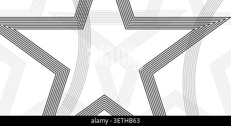 Monochrome vector illustration featuring nested star silhouettes and curved linear patterns. Clean contemporary graphic design suitable for textile pr Stock Vector