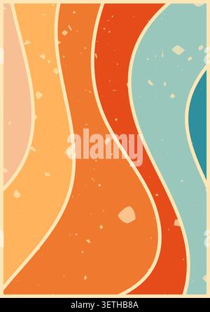 Retro groovy zebra poster in warm orange and blue tones. Stock Vector