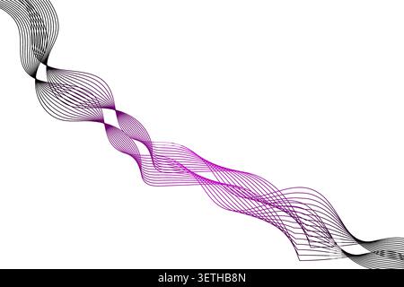 Dynamic flowing wave lines on a vibrant green and pink gradient background, creating a modern abstract design for creative projects Stock Vector