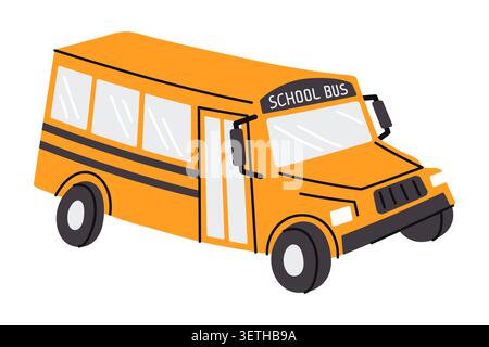 Classic yellow American school bus icon. Vector illustration of traditional student public transport vehicle, autumn education trip concept Stock Vector
