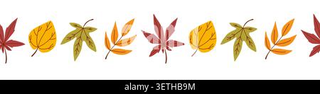 Infinity border frame of fallen autumn leaves, herbarium of maple, katsura, sweet gum, elderberry. Vector illustration Stock Vector