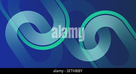 Swirling geometric paths in cyan and emerald tones on deep navy. Elegant flowing design with parallel circular strokes. Organic motion graphic for mod Stock Vector