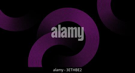 Mesmerizing dark background with interweaving purple lines forming abstract concentric rings. Overlapping patterns create a complex and visually rich Stock Vector