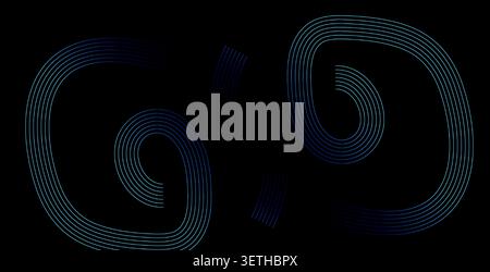 Two large abstract blue rings, partially overlapping. Thin parallel lines create texture within rings. Dark blue gradient background adds depth. Stock Vector