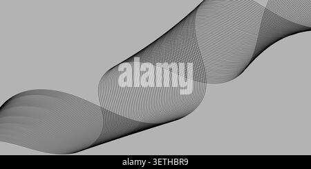 Connected red neon rings on dark backdrop, futuristic abstract light trails, geometric pattern of curved parallel lines, high contrast digital art, el Stock Vector