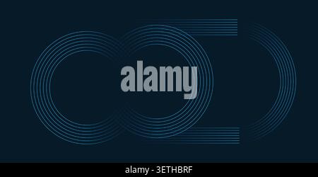 Innovative dark blue design with radial thin light blue lines and circular segments suggesting data flow communication networks or radar scanning inte Stock Vector