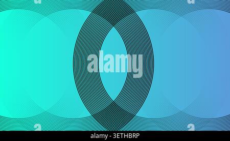 Dynamic modern background with repeating green circles on dark backdrop. Intersecting line patterns creating grid-like textures. Abstract visual for w Stock Vector