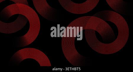 Abstract digital art featuring intertwined red lines creating unique shapes and patterns against a dark background, suggesting complexity and connecti Stock Vector