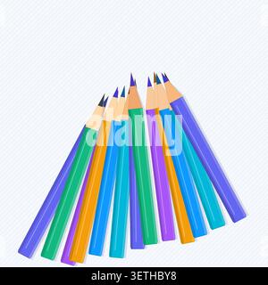 Vector collection of colored pencils arranged in a playful scattered composition Stock Vector