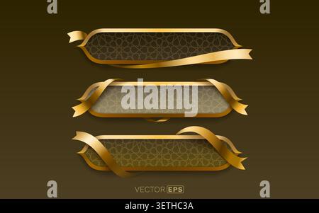 Luxurious Golden Frames with Ribbons and Islamic Pattern, ideal for elegant design templates or festive greetings. Vector illustration. Stock Vector