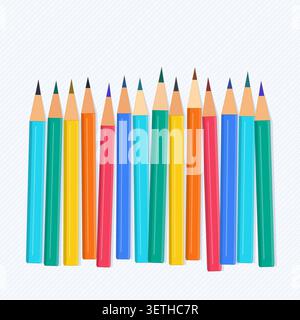 Vector collection of colored pencils arranged in a playful scattered composition Stock Vector