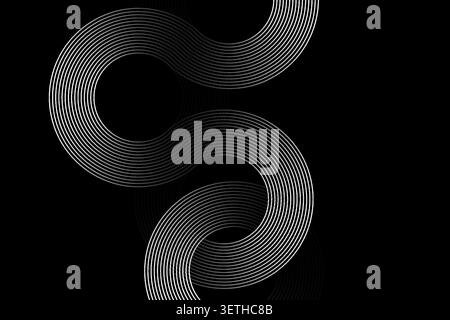 Black and white abstract background features flowing spiral lines, creating an elegant gradient effect suitable for modern and sophisticated designs. Stock Vector