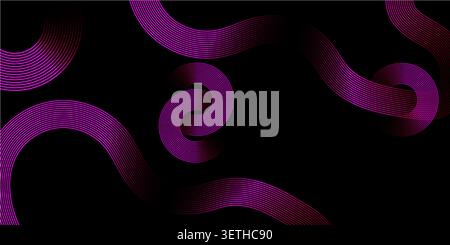 Creative abstract design with glowing magenta parallel lines forming linked circles and organic paths. Dynamic composition featuring motion blur effec Stock Vector