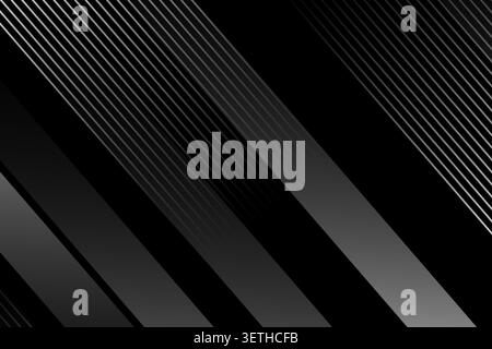 Sleek monochromatic design featuring slanted stripes and gradient shades. Abstract geometric composition with high contrast elements. Professional tex Stock Vector