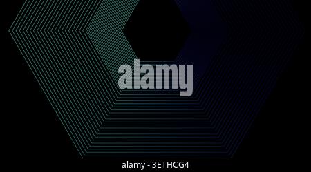 Abstract dark blue background features dynamic hexagonal lines, creating a tunnel-like effect suitable for technology, science, and futuristic designs Stock Vector