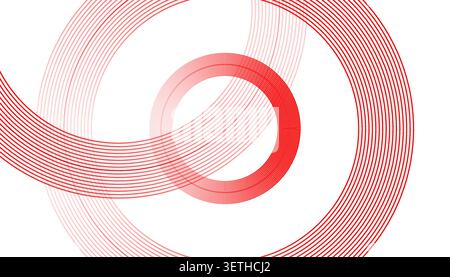 Abstract background features red gradient lines forming a large swirling spiral and dynamic curves on a clean white backdrop, creating a vibrant and e Stock Vector