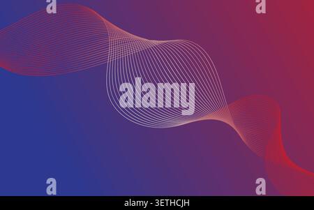 Dynamic abstract composition featuring interconnected curved lines. Striking color transition from deep blue to magenta red. Elegant digital pattern f Stock Vector