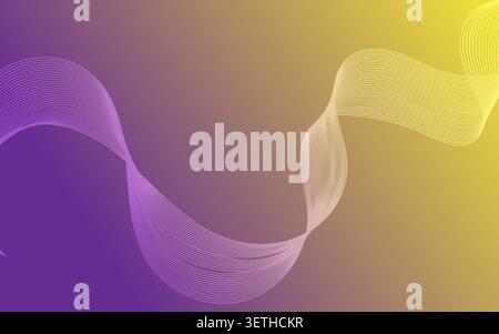 Beautiful color transition from deep violet to sunny yellow featuring soft wavy lines. Minimalist digital art with smooth organic shapes. Versatile ba Stock Vector
