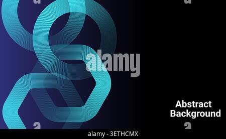 Modern graphic design featuring translucent teal polygons and rings. Professional layout with abstract background text on dark gradient suitable for m Stock Vector