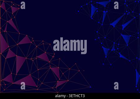 High contrast technological visualization featuring warm red and cool blue network zones. Dynamic polygonal shapes with filled triangles creating dept Stock Vector
