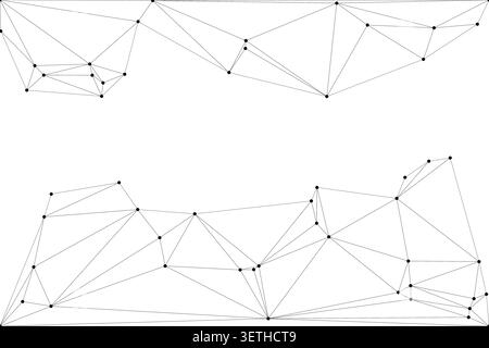 Minimalist digital art featuring complex web of nodes and connections in monochrome style. Clean modern design illustrating data structures communicat Stock Vector