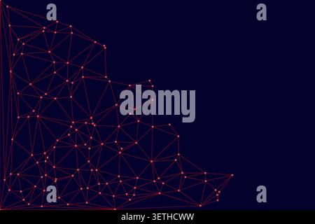 Abstract visualization of a red network featuring interconnected lines and dots against a dark background, symbolizing digital communication, data exc Stock Vector