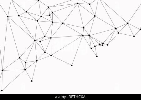Abstract white background with modern black lines and dots representing network connection, minimal design, and geometric structure creating a clean b Stock Vector