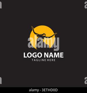 Bison Silhouette Logo Design on Black Background with Tagline Space Stock Vector