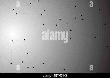 Dramatic grey scale backdrop featuring connecting nodes with highlighted focal point. Useful for showing cloud computing transitions, big data analysi Stock Vector