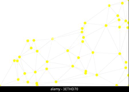 Array of glowing yellow circles connected by light grey lines on white background representing energy networks and fast communication pathways in mode Stock Vector