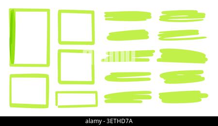 Green lines, highlights, pen marker strokes. Stock Vector