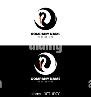 Heron bird and Crescent Moon Logo Design Template Stock Vector