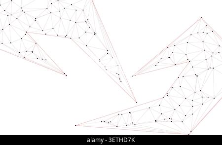 Constellation style artwork featuring fine red linear connections and black circular nodes distributed across white space forming sharp angular cluste Stock Vector