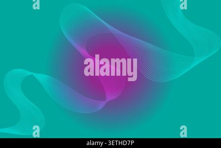 Abstract fluid wave patterns in turquoise and magenta colors on a teal gradient. Modern, dynamic digital art. Stock Vector