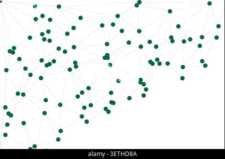 Abstract green network design. Dense interconnected nodes and lines forming a complex web. Geometric pattern suitable for technology themes. Stock Vector
