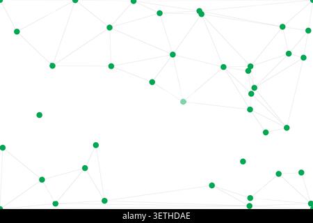 Abstract pattern of green nodes and connecting lines. Digital representation of network, science, and data. Stock Vector
