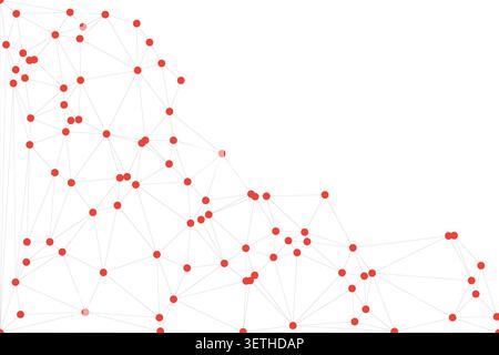 Abstract visual with red nodes and interconnected lines. Network concept, data structure, and science background. Stock Vector
