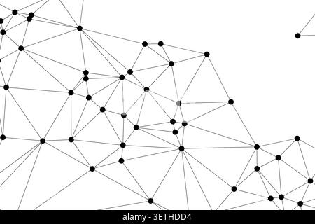 Abstract scattered network, black dots and lines forming geometric shapes, digital connection concept, minimalist background, data structure. Stock Vector
