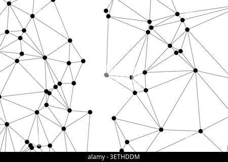 Contemporary tech design with linked dots and linear elements. Scientific visualization of data transmission and neural networks. Clean aesthetic for Stock Vector