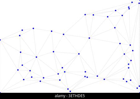 Abstract low poly connection background features geometric wireframe with deep blue nodes. Triangular mesh pattern illustrates digital network or tech Stock Vector