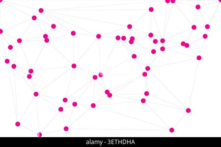 Abstract network of interconnected pink dots and gray lines. Digital connection, data visualization, technology, science. Clean white background. Stock Vector