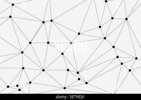 repetitive pattern displays numerous black dots linked by straight lines, forming a complex geometric network across a soft gray canvas, symbolizing c Stock Vector